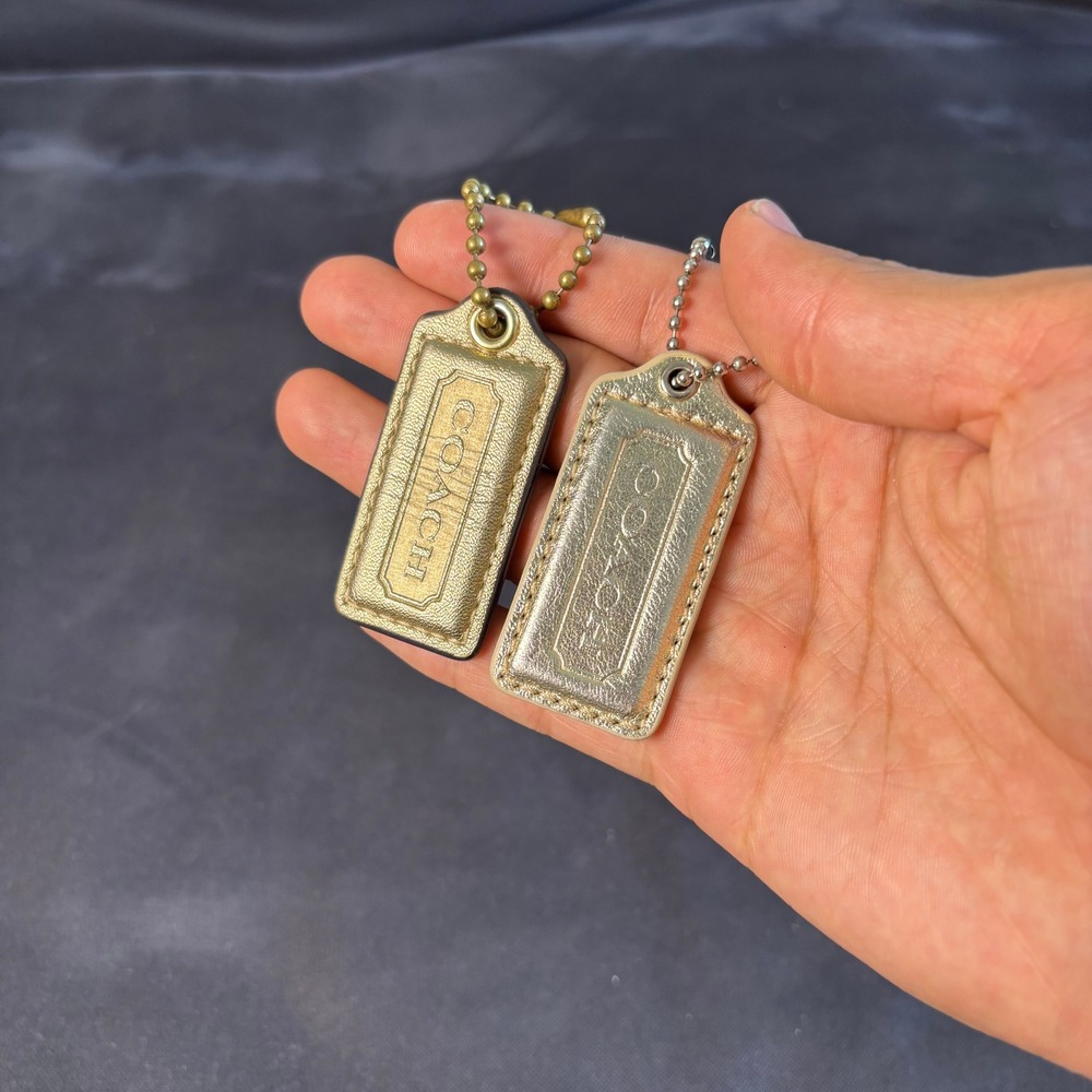 Coach Metallic Gold and Silver Leather Hangtags Set of 2 Bag Charms Replacement